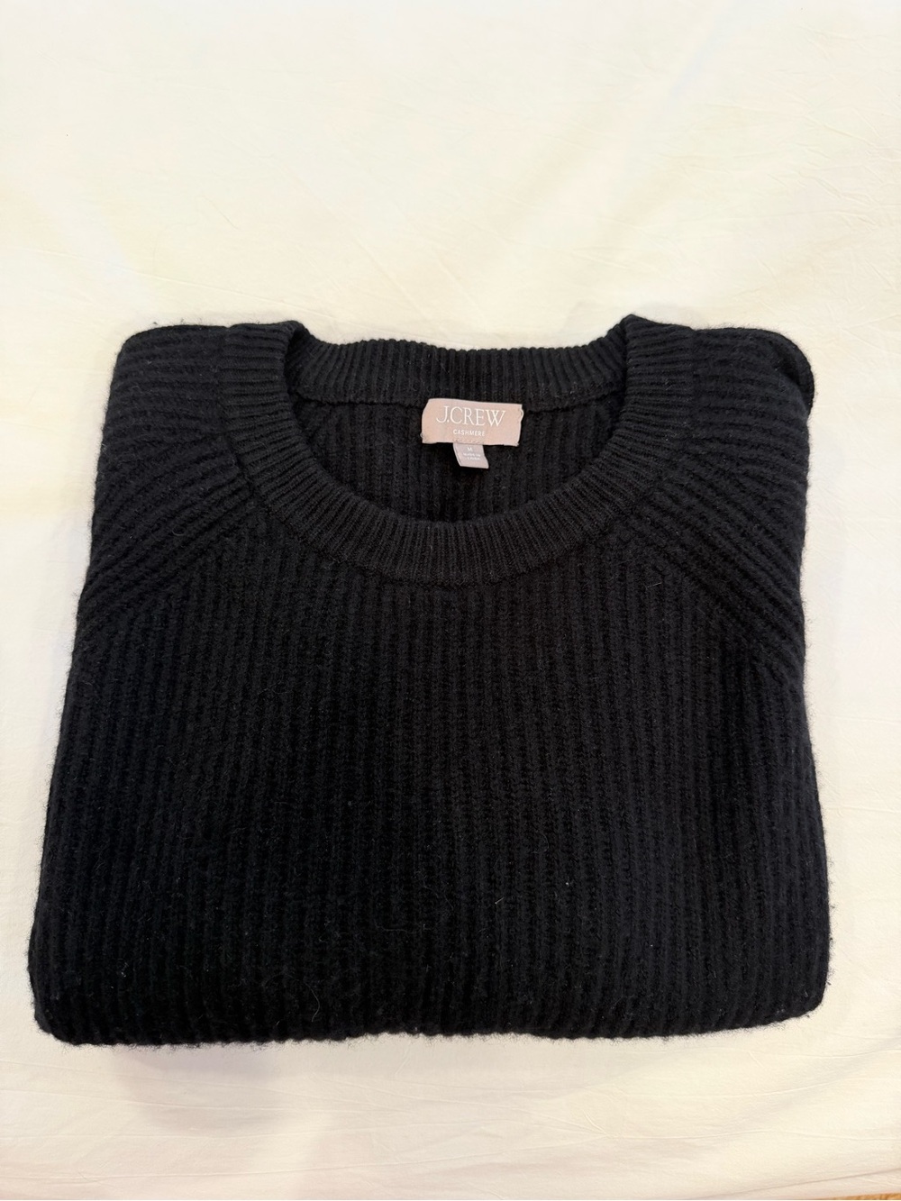 J. Crew Women’s Black Cashmere Ribbed Fisherman Crewneck Sweater